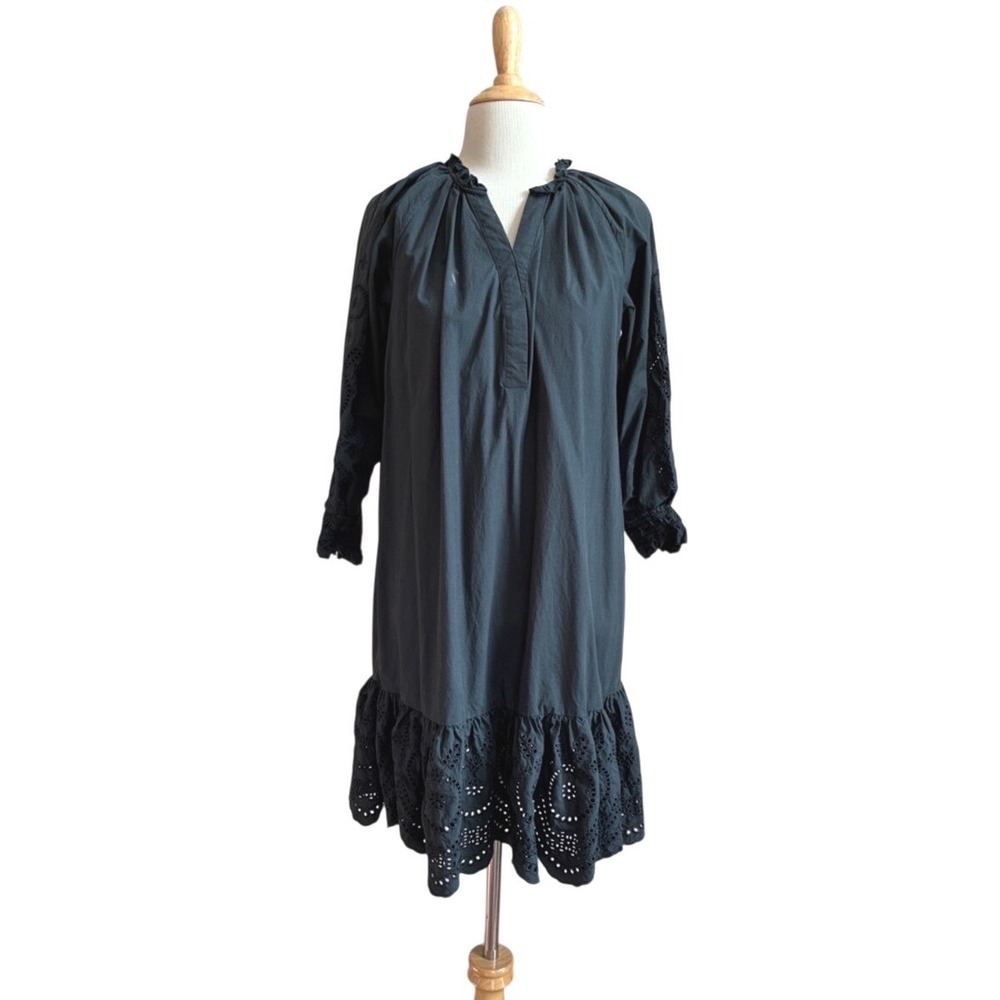 RAILS XS Black Eyelet Saylor Cotton Lyocell Mini Dress No Belt Cottagecore